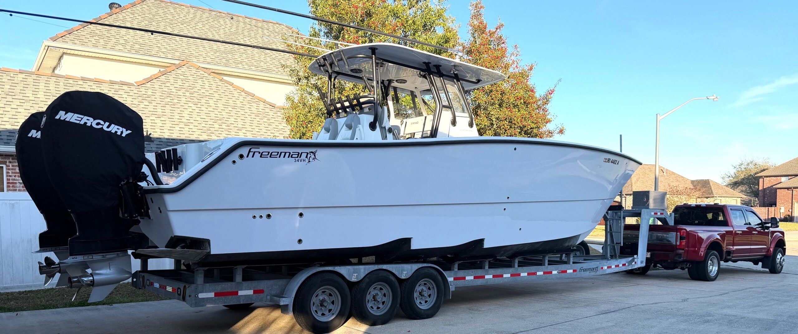 Custom Loadmaster trailer for a 34-foot Freeman powerboat